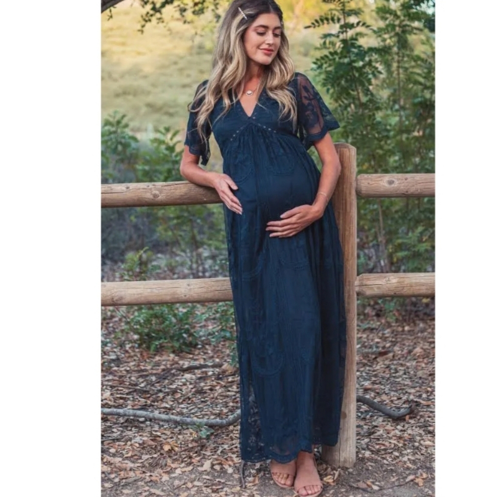 Pink Blush Navy Lace Maternity Dress
